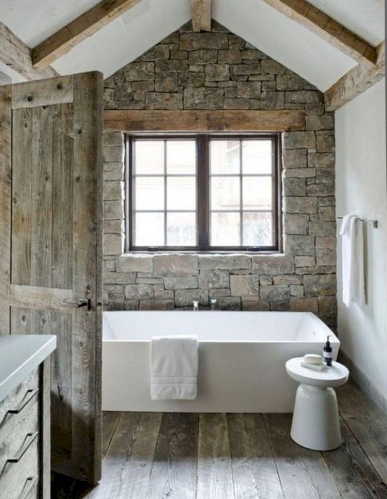 Rustic Bathroom Ideas: Stone Wall Bathroom